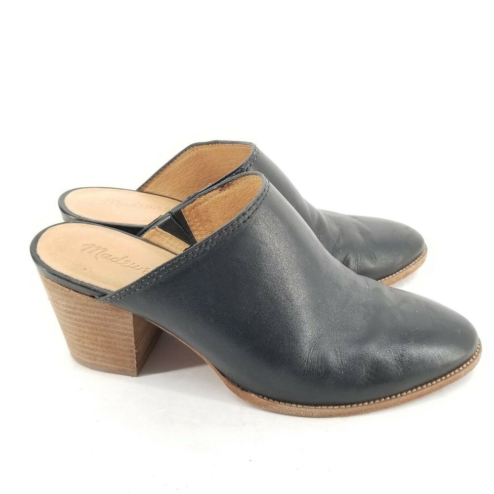 B25 Madewell Womens Black Round Toe Block Heels Mule Sandals Size US 9